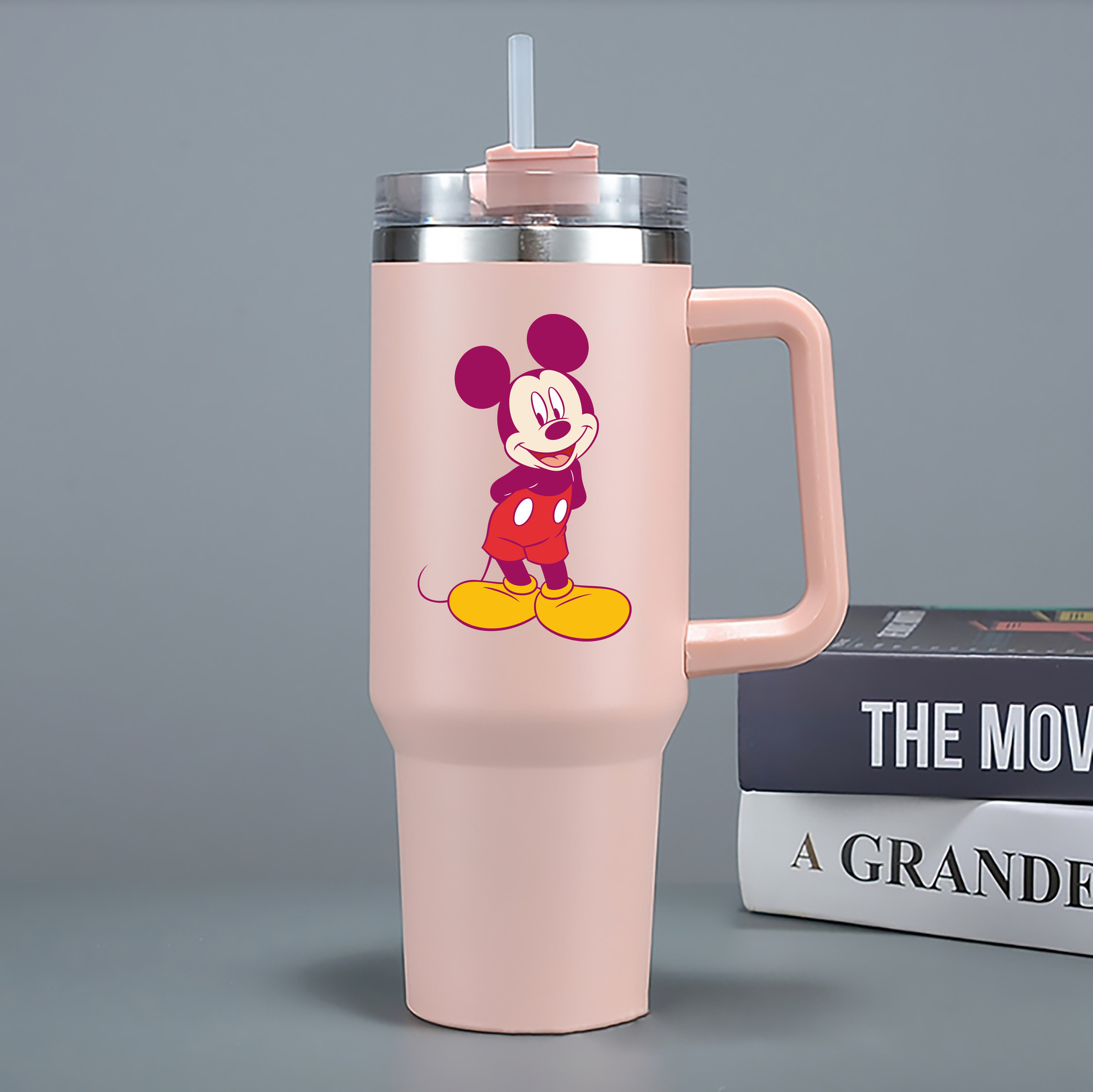 （画像用） ミッキーマウス Mickey Mouse 1200mL車用タンブラー - クリスタルステッカー（プラスチックストロー付き）
